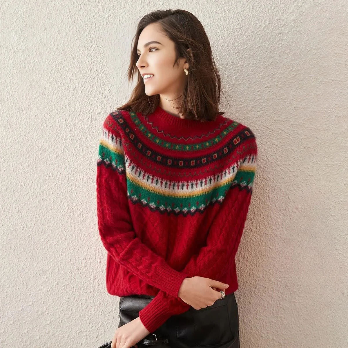 AU Custom Women's Fair Isle Christmas Jacquard Knitted Sweater Cute Xmas Casual Winter Jumper with Logo