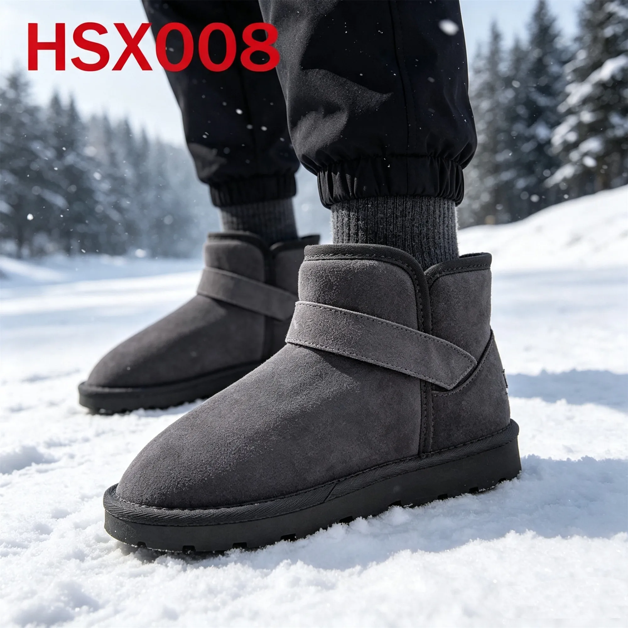 ZYF,Durable Natural Suede Leather Grey Color Hua Singh Lady Snow Boots Winter Walks Warm Wool Lining 4