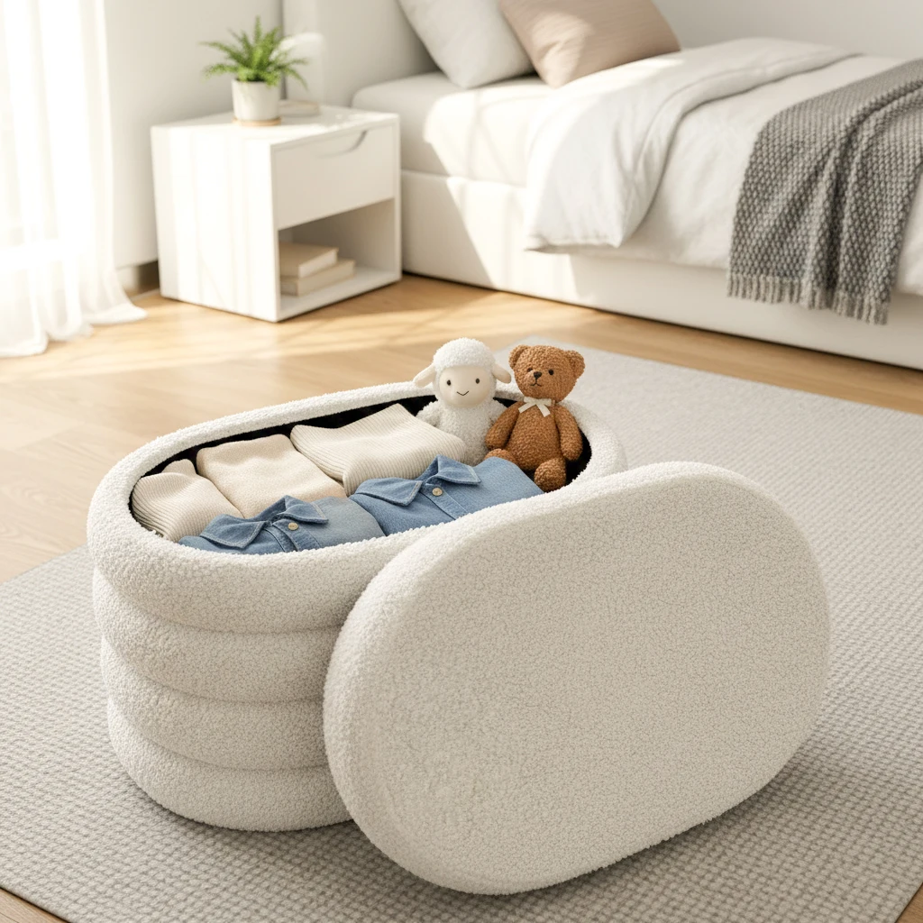 Home Furniture Storage Ottoman Teddy Fabric Footstool Bed End Bench