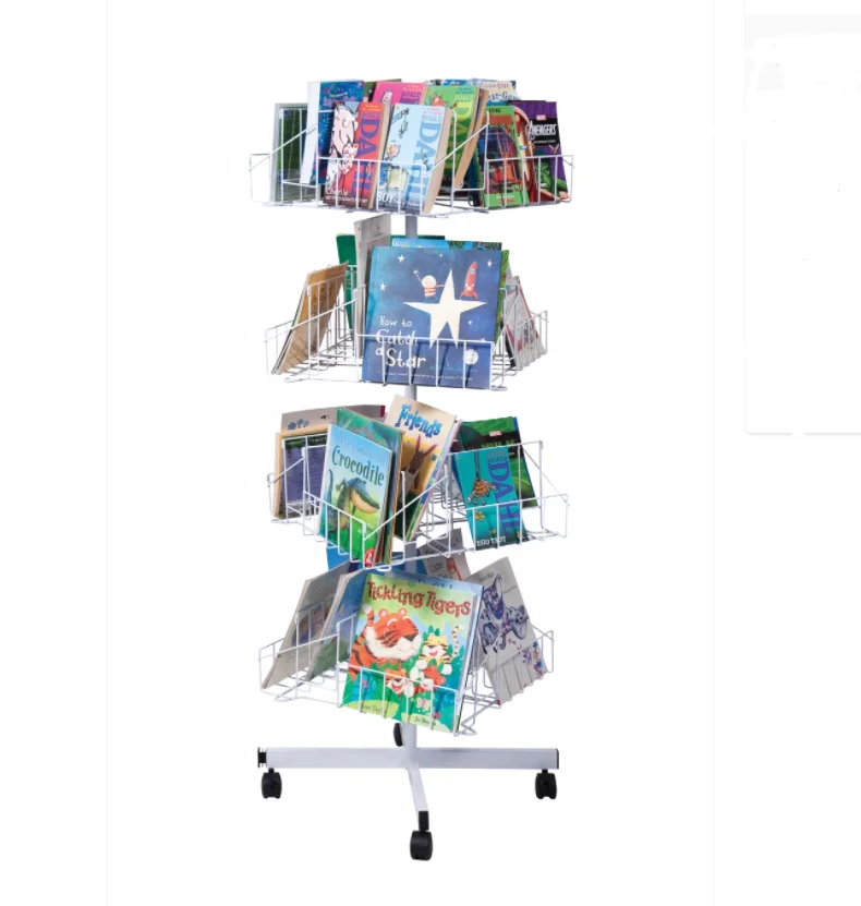 Revolving 4 Tier Comic Book Display Rack Stand Story Book Storage