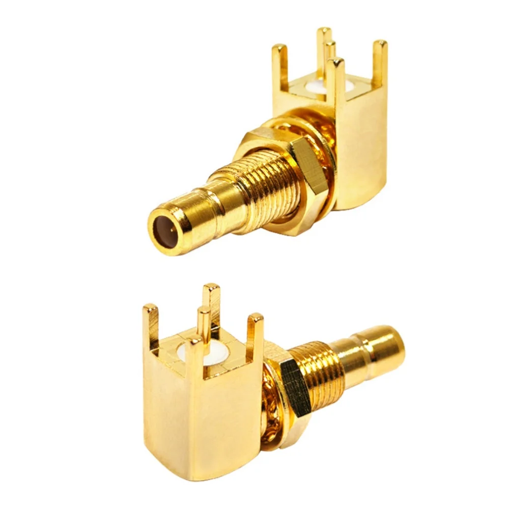 50 Ohm Gold Plated SMB Male Bulkhead Right Angle PCB Mount RF Coaxial Connector  for Antenna