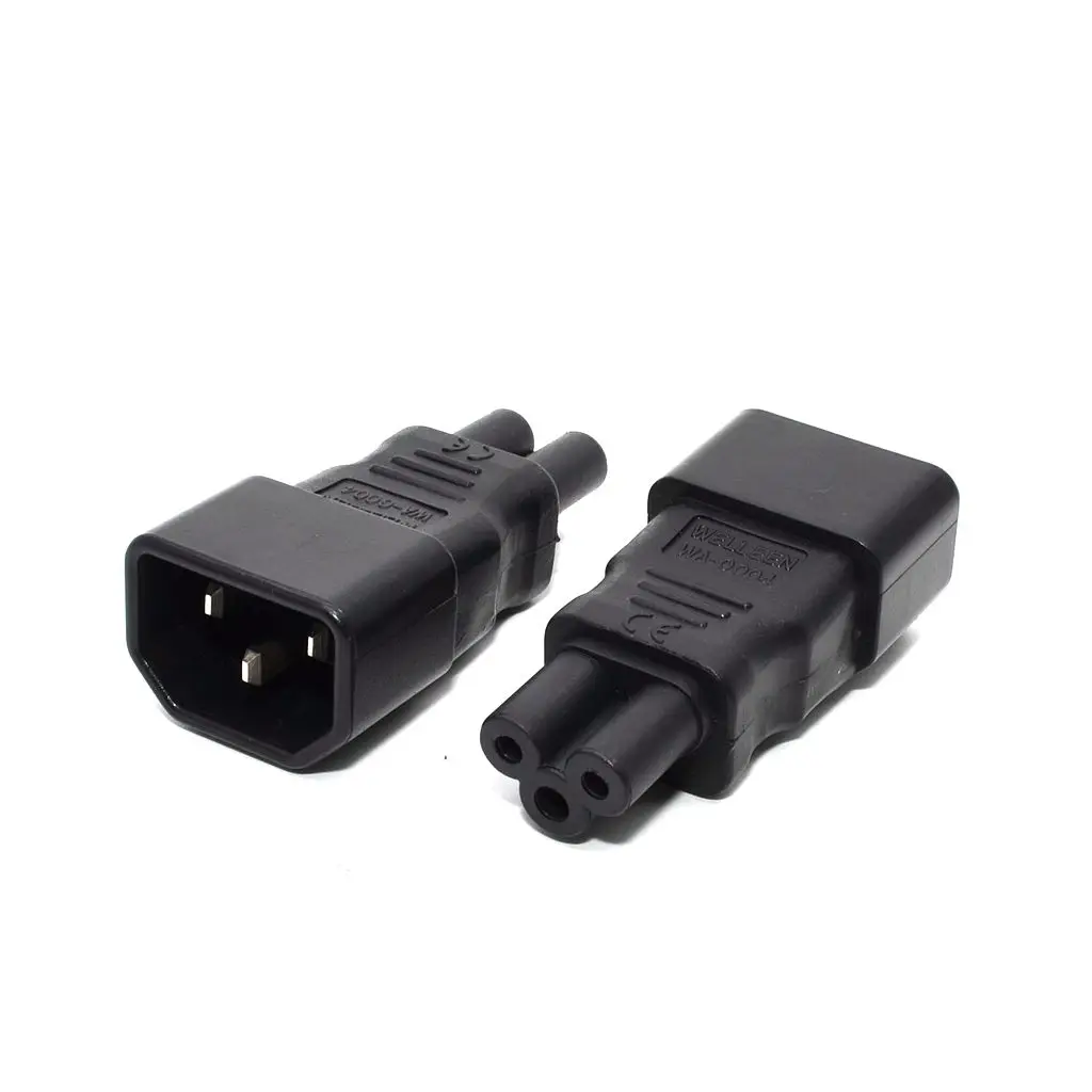 IEC 320 C14 3-Pin Male To C5 3-Pin Female Straight Power Plug Converter Adapter 