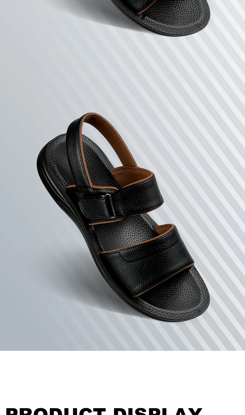 Made In China Outdoor Indoor Cheap Price Beach Hiking Biking Man Sandals Black Good Leather