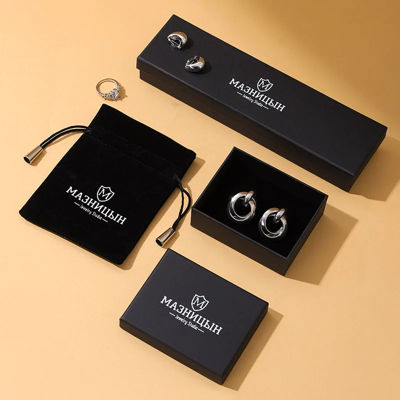 Wholesale Premium A1 Brand Black Lid Base Jewelry Box Set Velvet Double Stitching Drawstring Bag Custom Logo Packaging Ring manufacture