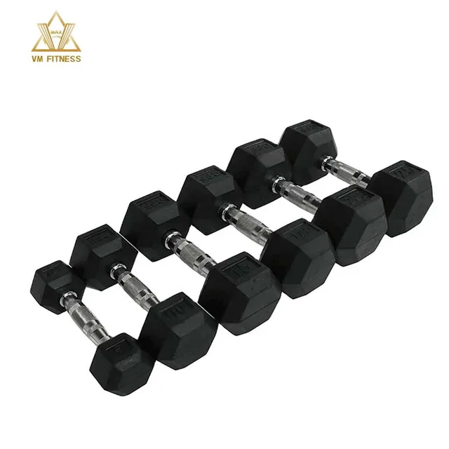 buy cheap dumbbell set free weights gym fitness rubber coated hex dumbbell dumbbell set in lbs