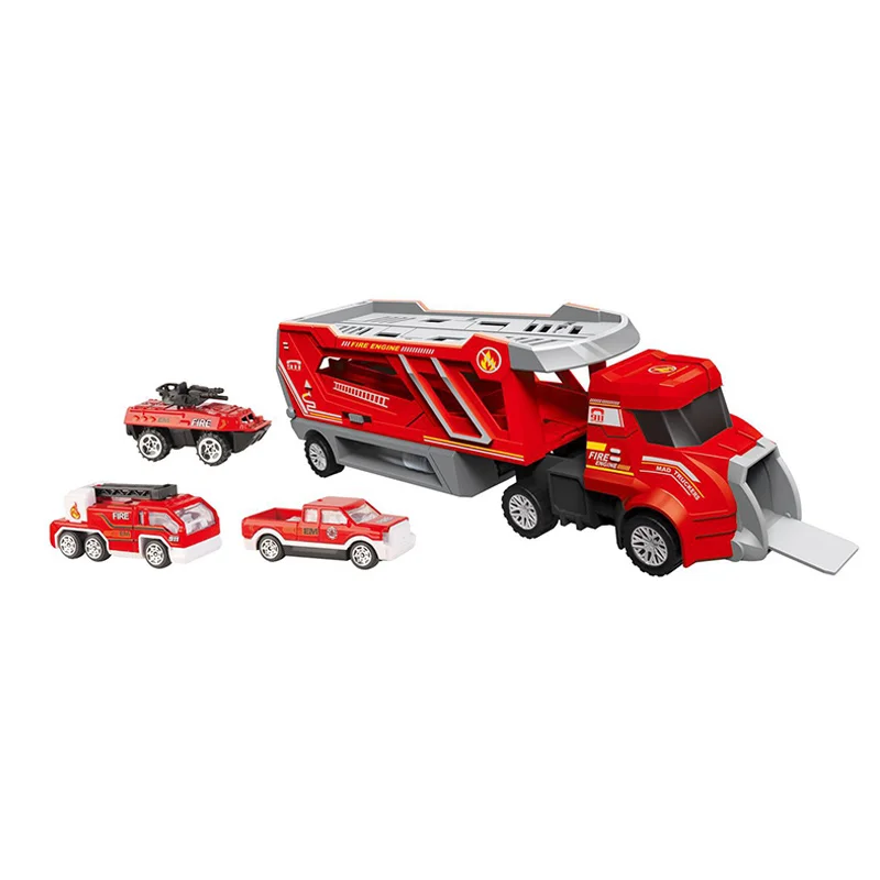 Ejection die cast vehicles car fire fighting transport container trailer carrier catapult toy