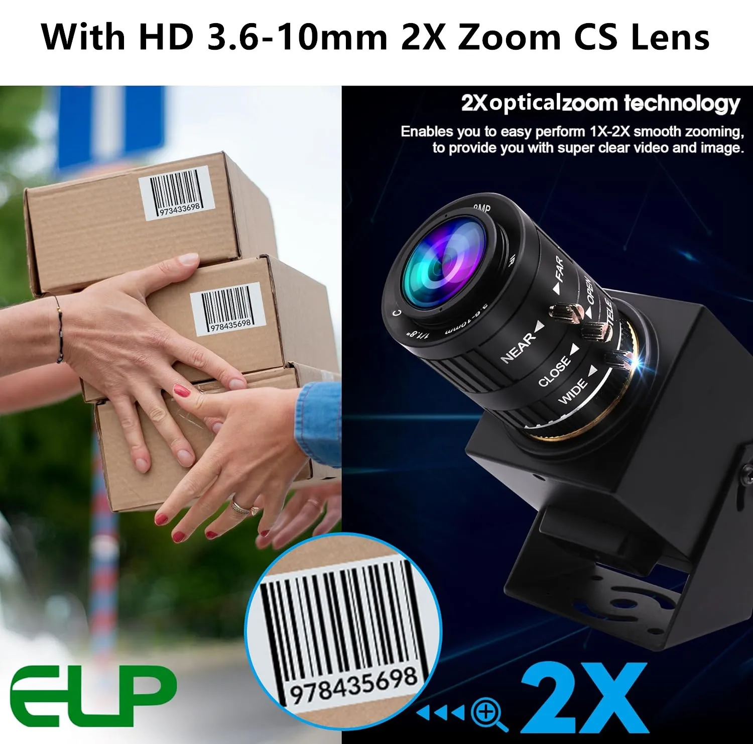 Caméra USB 48 MP 8K Ultra HD - Objectif Manuel 10x (5-50mm) - Plug And Play Pour Windows, Mac, Linux - Pour Microscopie, Inspection, Streaming