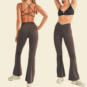 High Quality Sport Outfit Gym Fitness Women Yoga Leggings High-Waist Flared Leg Loose Quick Dry Ladies Pilates Daily Pants