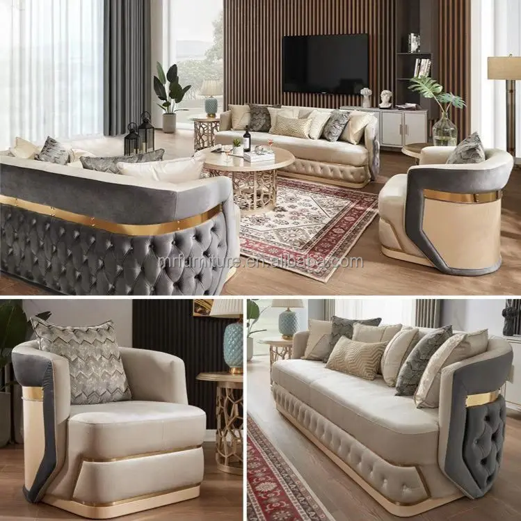 2024 Modern Luxury Velvet Sofa Set with Stainless Steel Belts