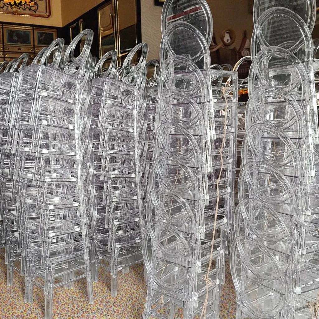 Wholesale Stackable Clear Transparent Resin Chiavari Chair White Plastic Acrylic Phoenix Napoleon Wedding Chair for Hotel Events