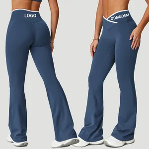 High Quality Women's Athletic Yoga Tights High Waist V-Neck Sport Leggings with Flare for Gym & Yoga Practice Solid Pattern