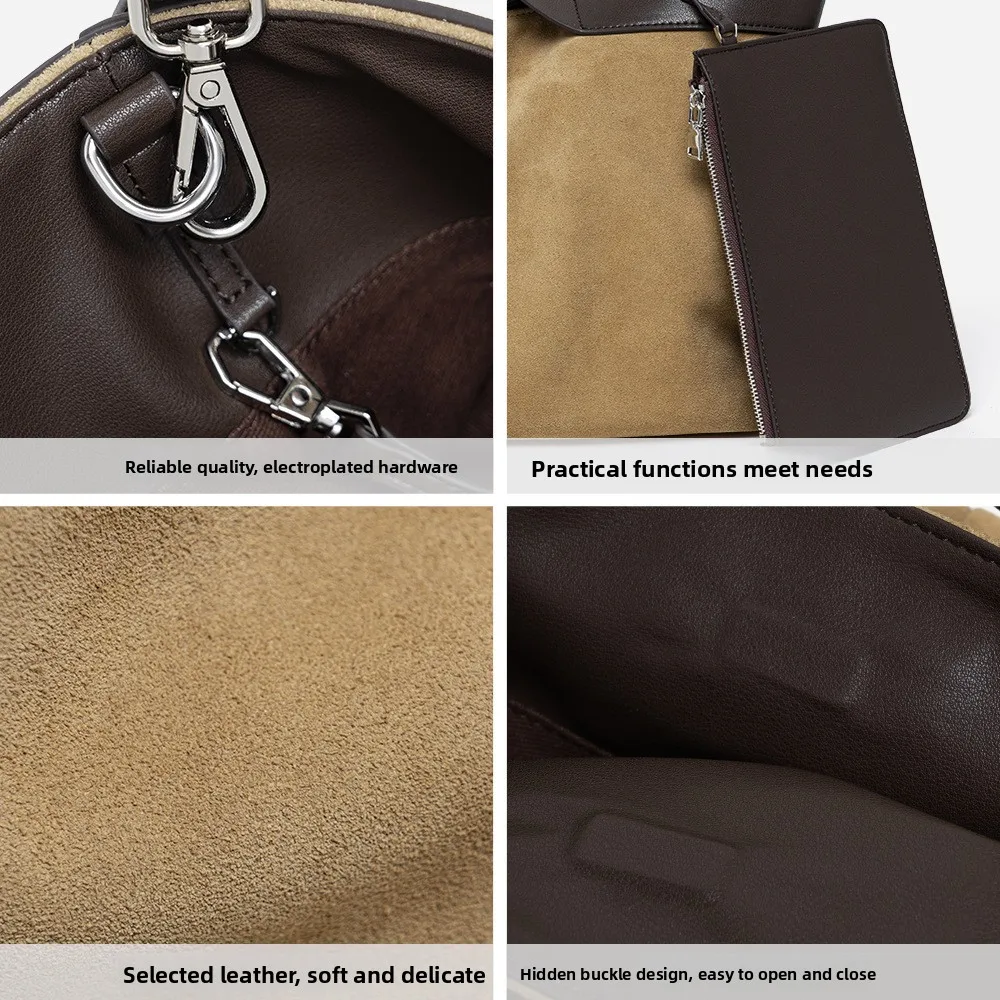 Cross-border Autumn Winter New Retro Tone Genuine Leather Women’s Shoulder Handbag Tote Bag Single Strap Large Capacity Zipper