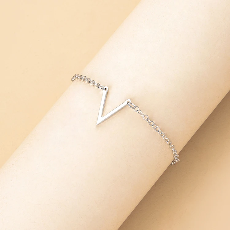 Simple Letter V Bracelet Adjustable Gold Silver Plated Initial V Bangle  Bracelets For Women - Buy V Bracelet,Initial Bracelet,Bangle Bracelets  Women