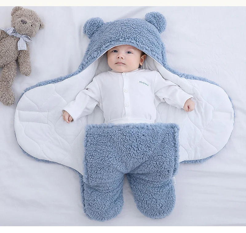 Cute Baby Bear Shape Sleeping Bag Solid Color Plush Thicken Keep Warm ...