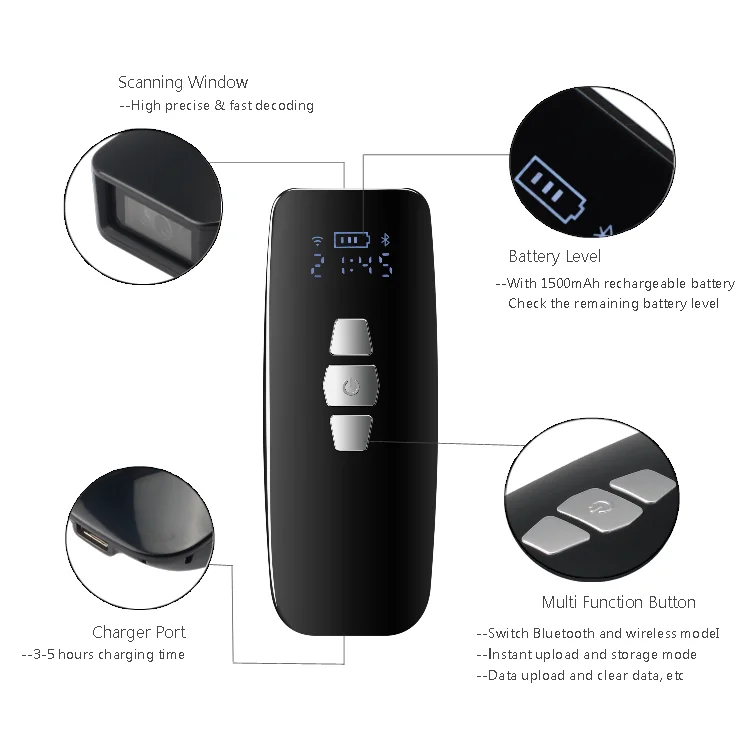 Mini Size QR Code Scanner Portable BT Barcode Reader 1D QR 2D Wireless