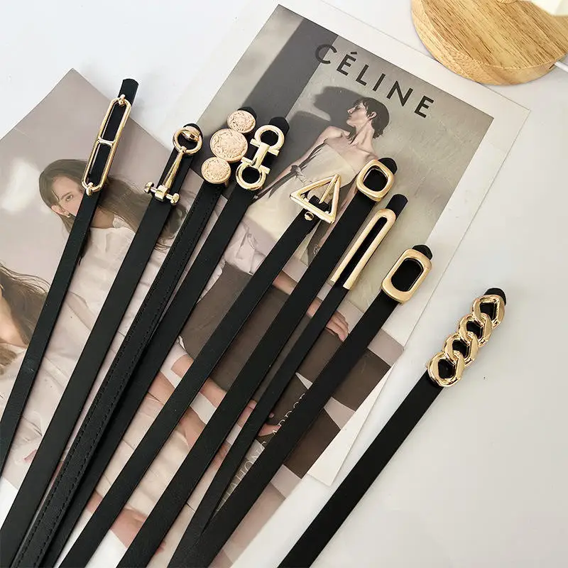 Новый ретро тонкий ремень из искусственной кожи с металлической пряжкой Универсальный декоративный женский модный аксессуар на цепочке для девочек