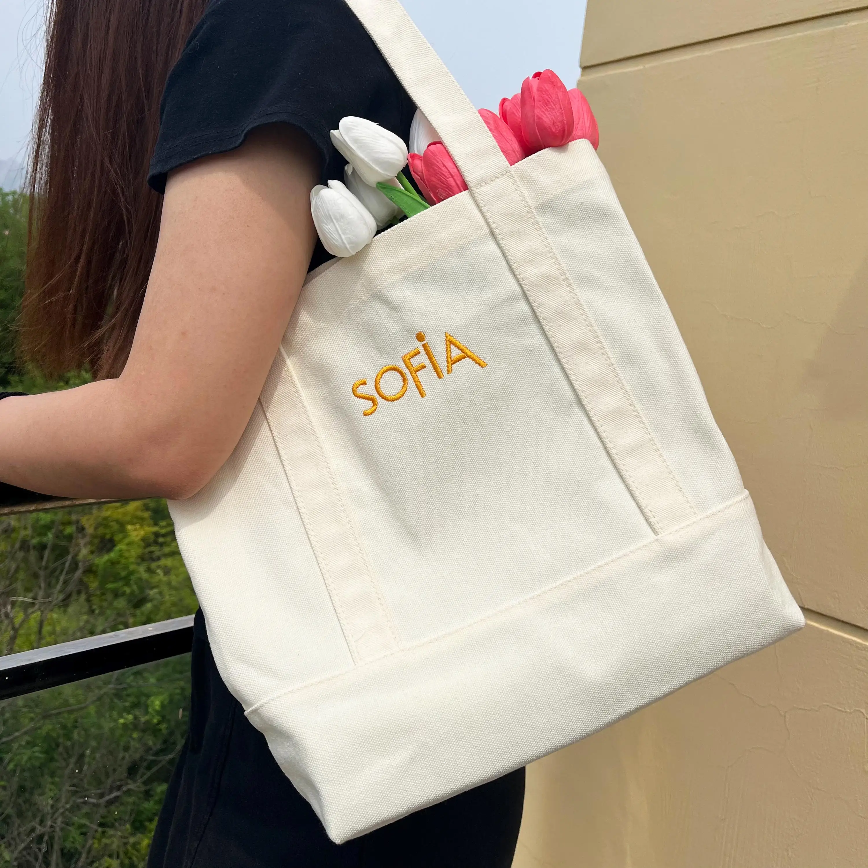 High Quality Custom Logo Cotton Tote Bag Hot Sale Eco-Friendly Canvas Shopping Bag with High Handle Nature Blank Customized