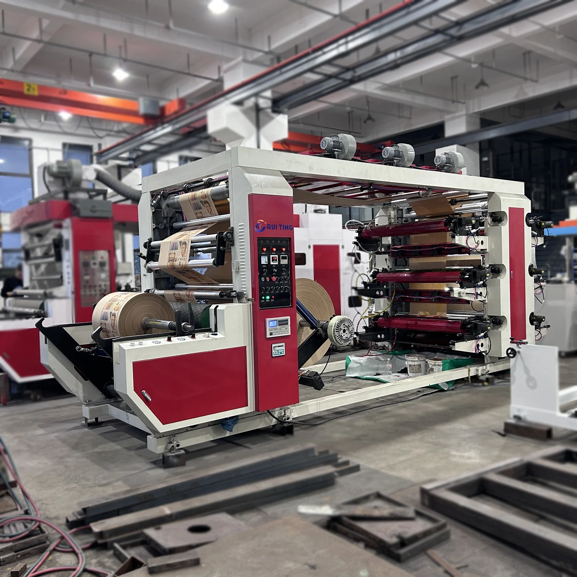 RTRY-600 Stack Type Roll PVC OPP Plastic Flexographic Printer Paper Cup Fan 6 Colors Sticker Labels Flexo Printing Machine
