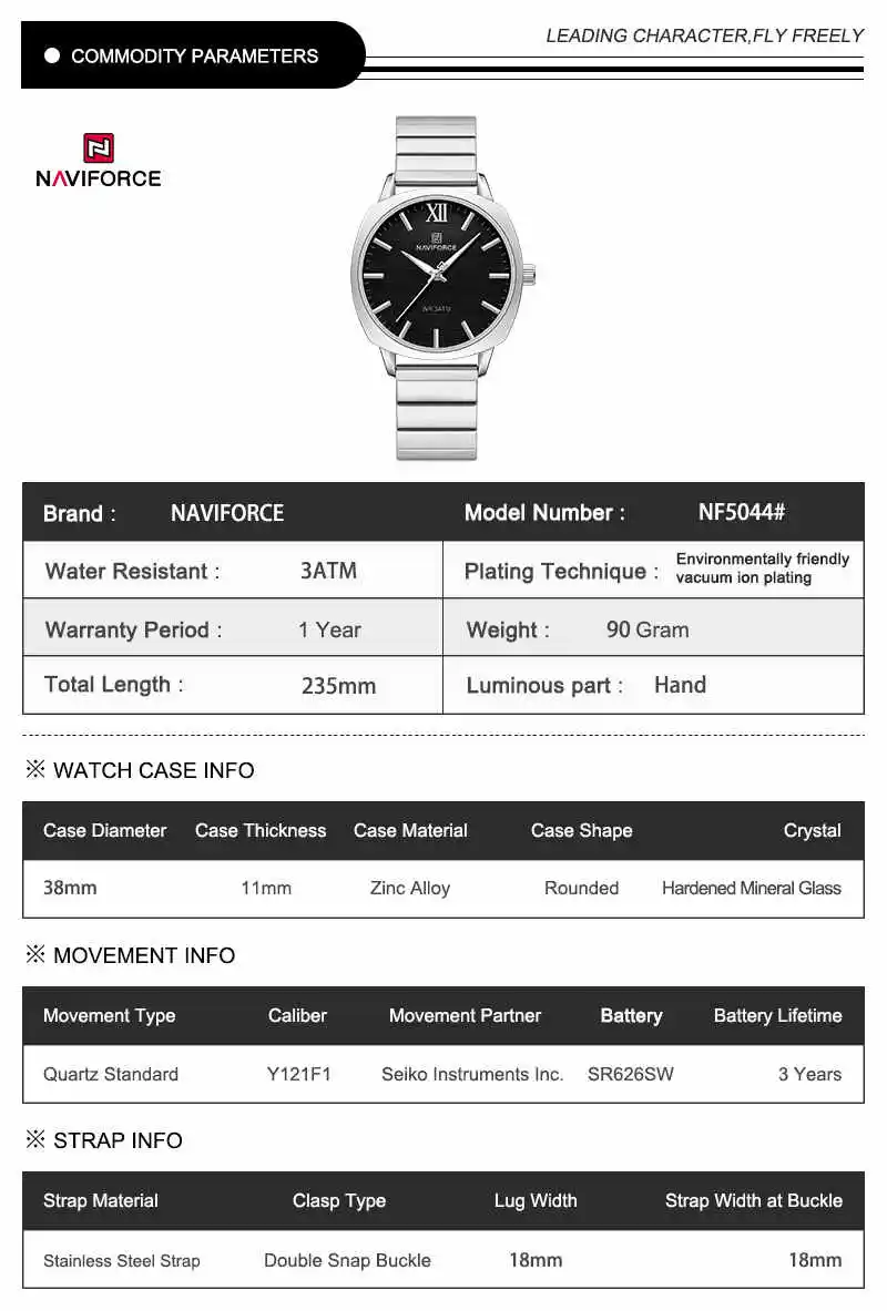 NAVIFORCE 5044 Women's Watches Quartz Watch Waterproof Stainless Steel Strap Rose Gold Watch for Women Luxury Ladies Wristwatch