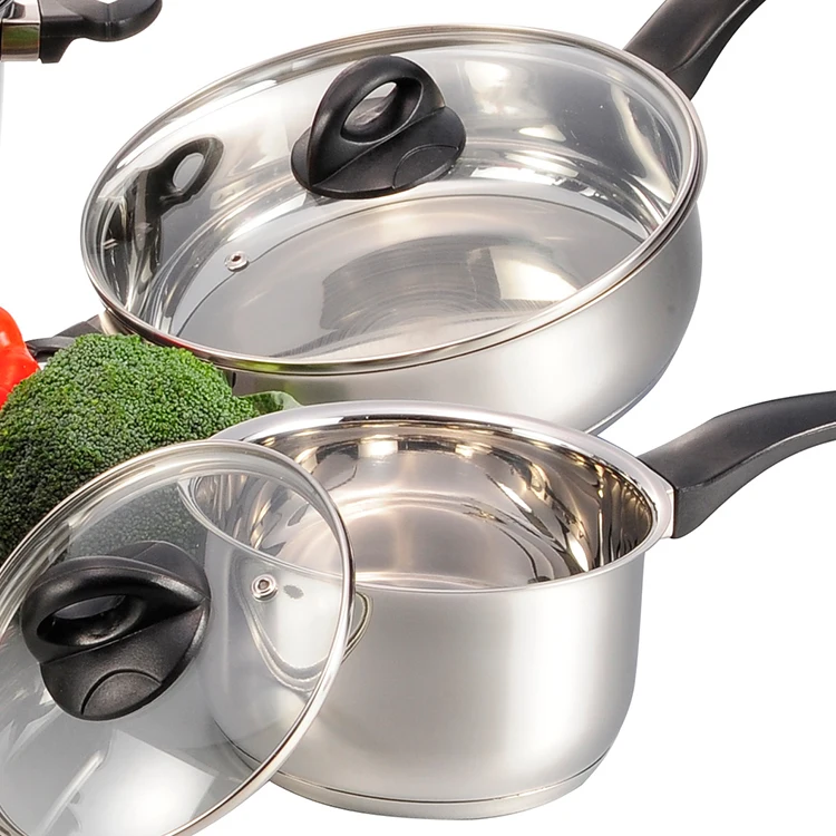 High Quality Kitchenware Non Stick Pot Sets Stainless Steel Cooking Pots Set Swith Glass Lid manufacture