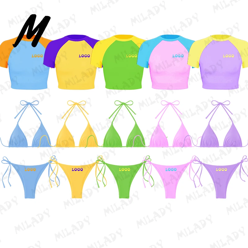 Custom Logo 3 Piece Set Swim Suits Women Swimming Wear Clothes Swimming Costumes Bikinis Beachwear Set Jumpsuit for Ladies