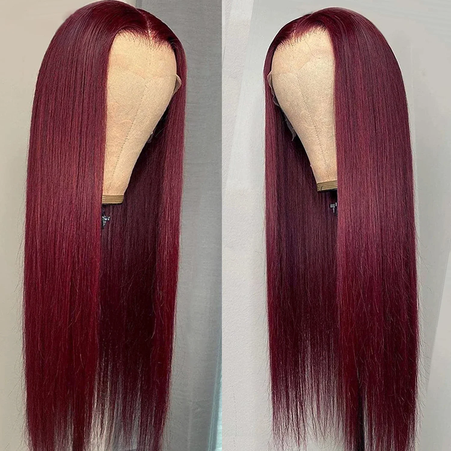 Burgunderrote, glatte Perücke aus menschlichem Haar, 13 x 4 Spitzenfront, brasilianisches Remy-Haar, weich für Frauen_voghion.com