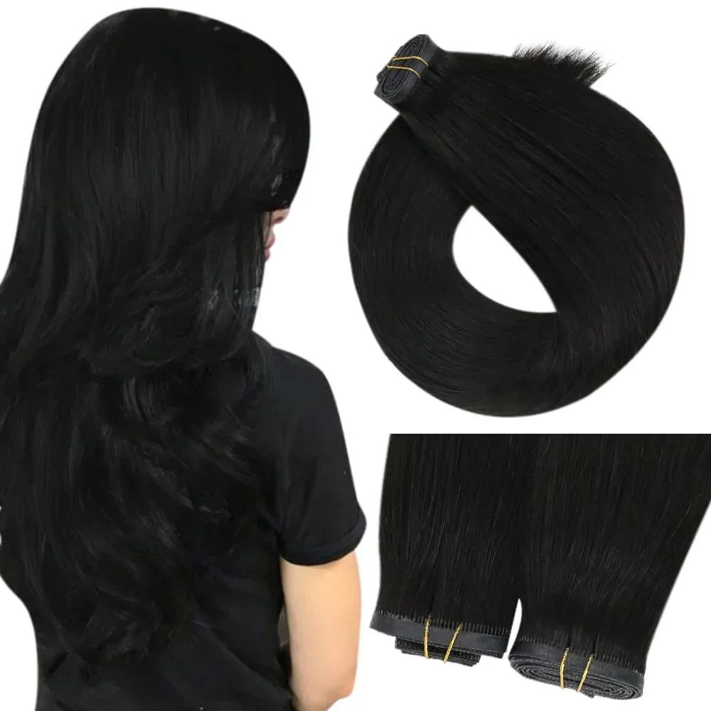 LaaVoo Extension per capelli con trama piatta in seta 100% veri capelli umani brasiliani 50 g/p Trama per capelli cucita in PU senza cuciture da 16-24 pollici di alta qualità_voghion.com