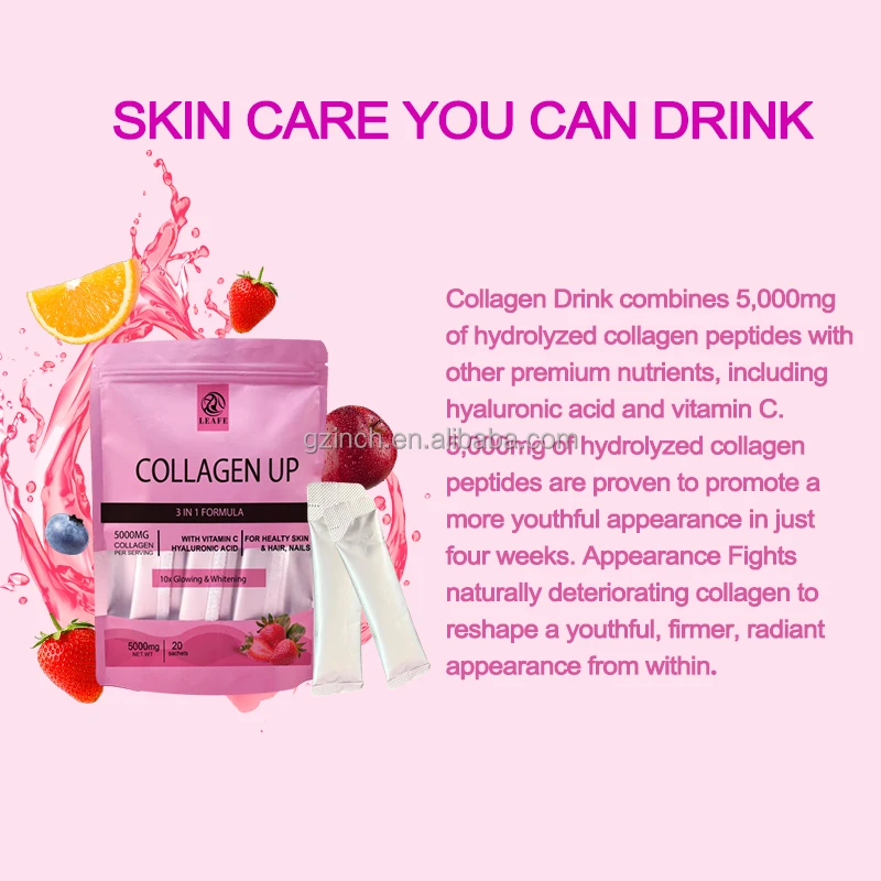 Premium Powder Halal Vegan Collagen Peptide Drink Vitamin C Whitening Marine Collagen Drinking Powder for Skin