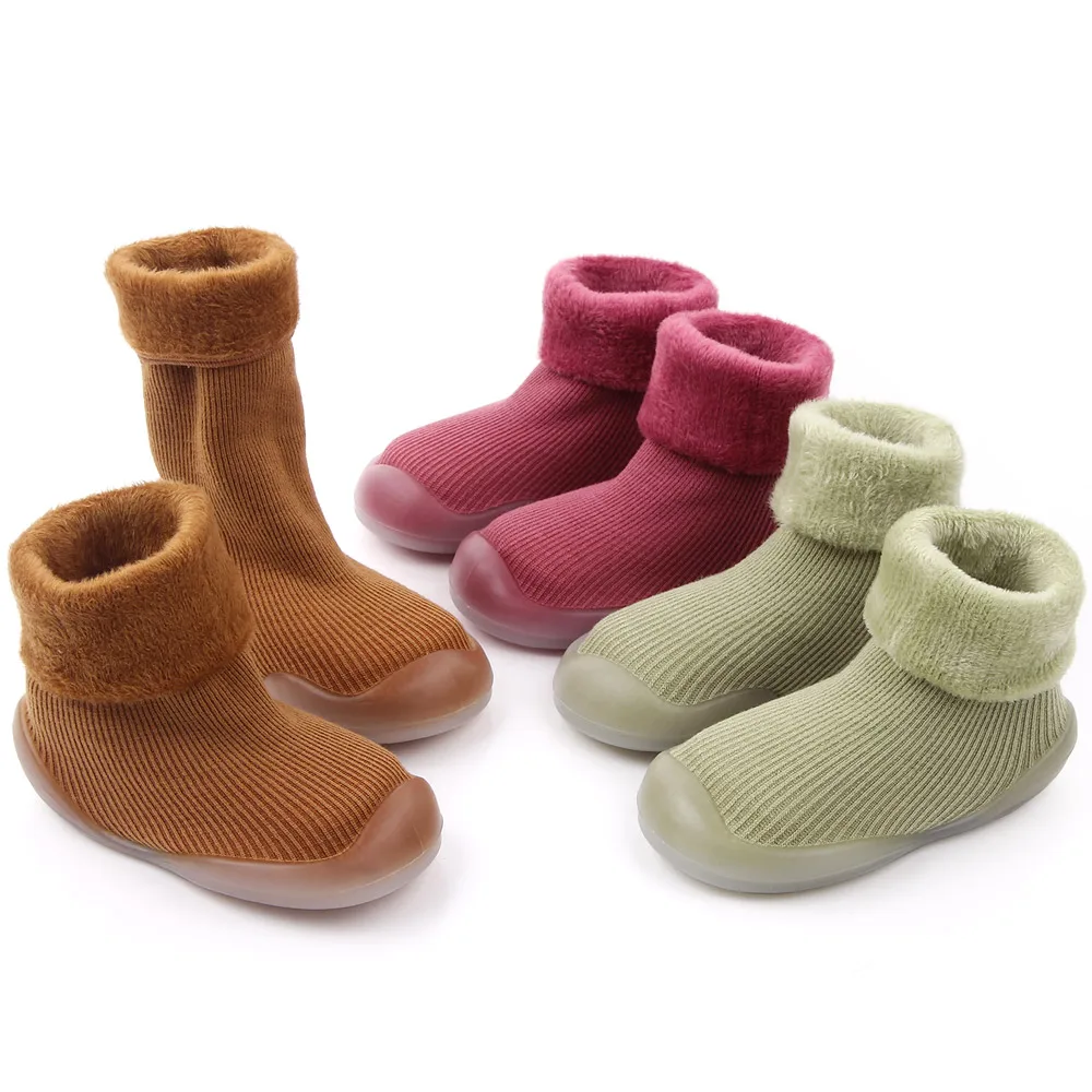 Warm Add Plush Beauty Girls Shoes Factory Baby Sock Shoes Kids