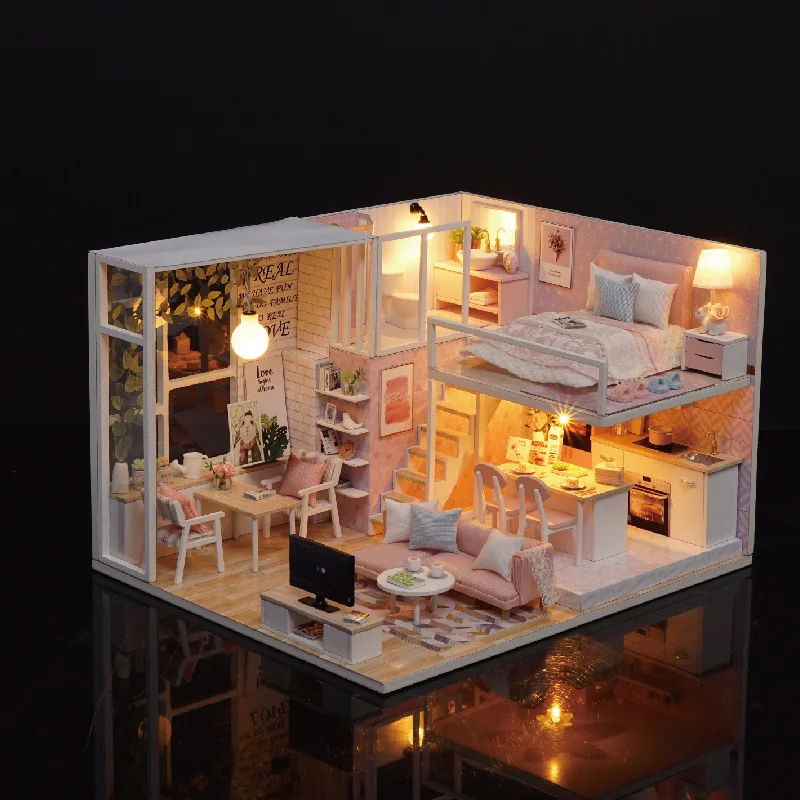 Сборная модель игрушки «сделай сам», креативный подарок на день рождения для подруги, розовый деревянный кукольный домик