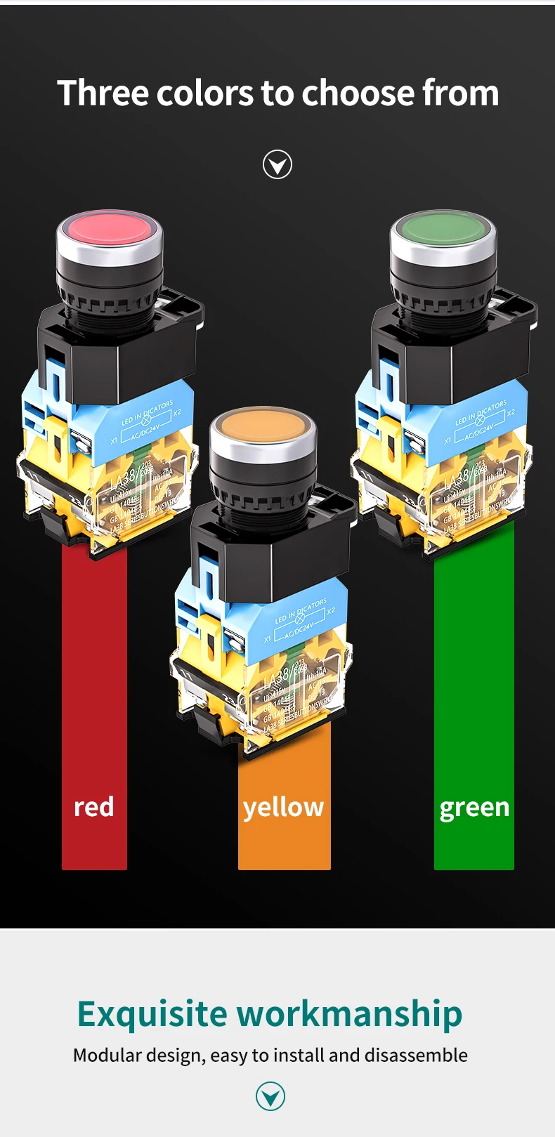 LA38-11D Self-Locking Self-Resetting 22MM Brass Mechanical Momentary Button Switch 10A Max. Current 1NO1NC Screw Terminal
