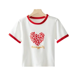 Wholesale Customized Pattern Red Heart Printed Valentine's Day Girls T Shirt for Summer