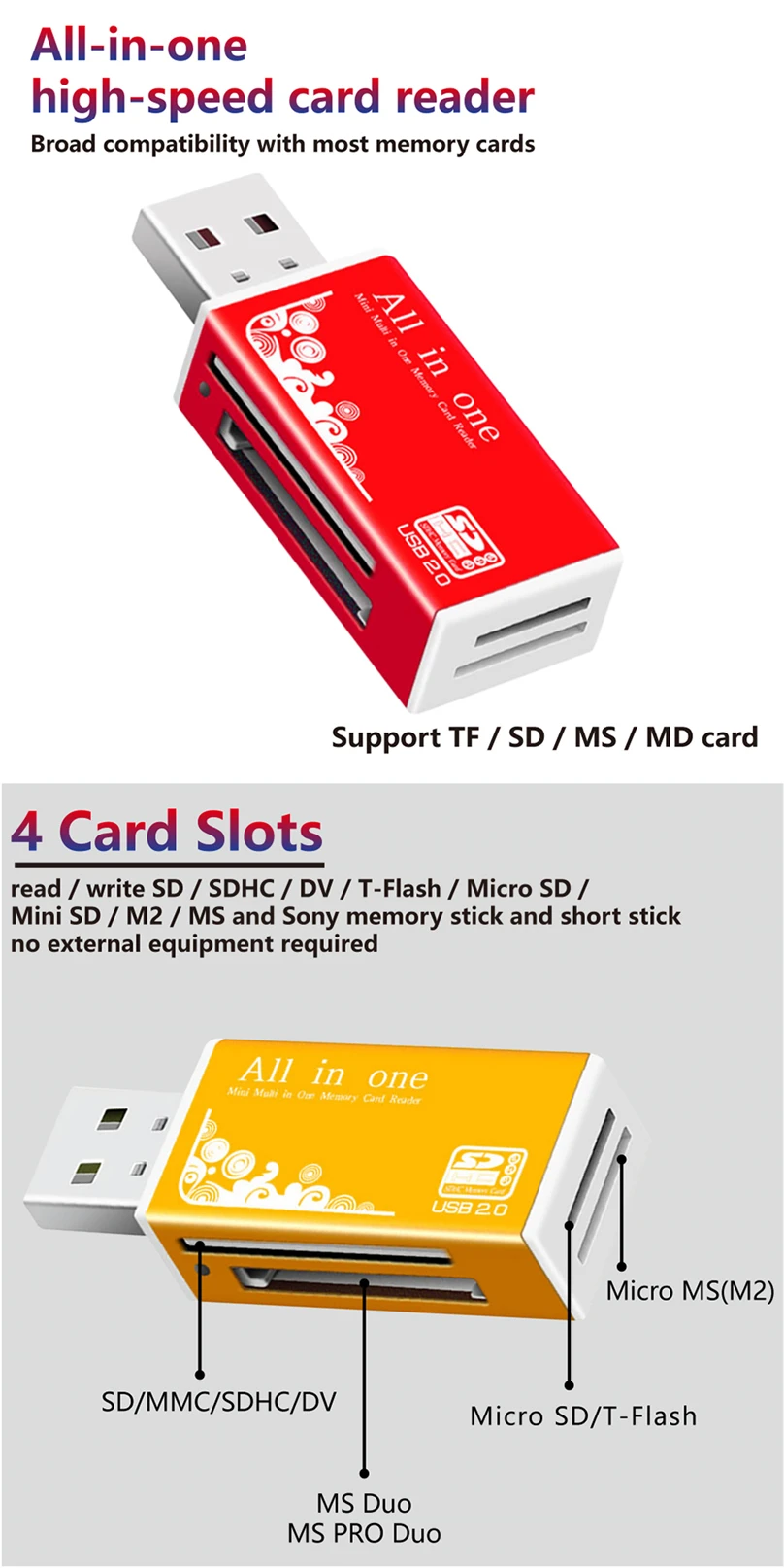 Cf Card Sd Md Mmc Micro Sd M2 Ms Duo Reader Multi Memory For