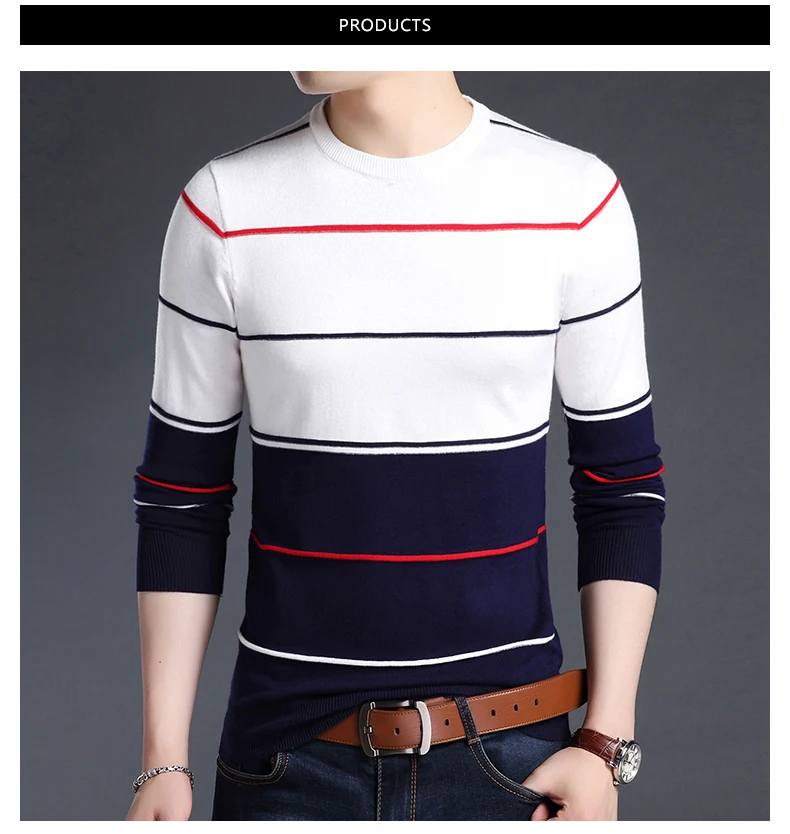 New Fashion Brand Sweater Mens Pullover Striped Slim Fit Jumpers ...