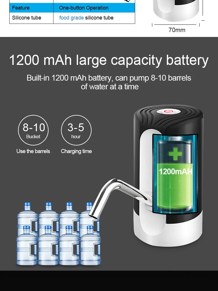 Portable Rechargeable Drinking Electric Water Jug Pump For Dispenser