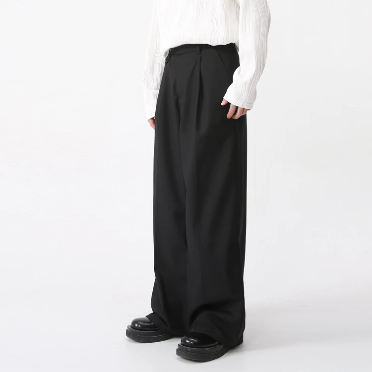 Custom Casual Style High Waist Button Waist Straight Wide Leg Polyester Pants