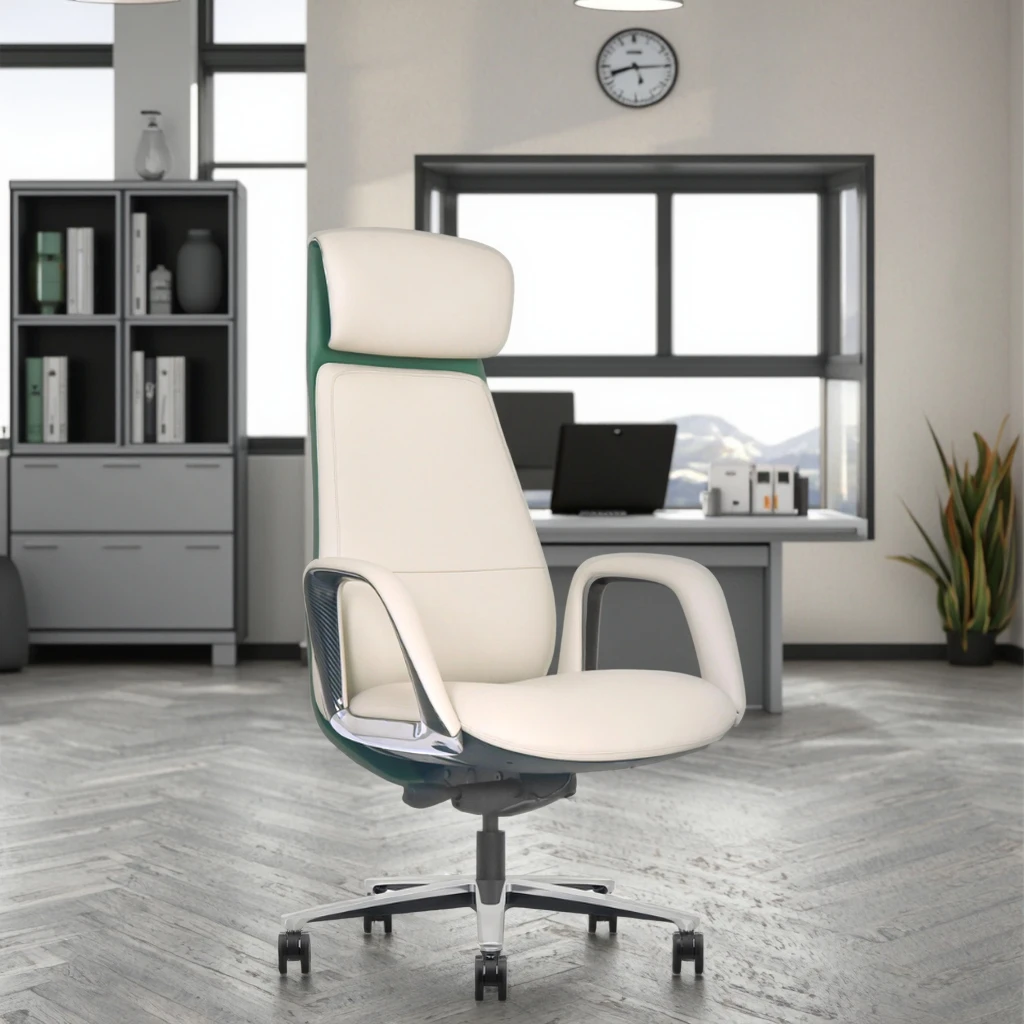Deluxe Leather Executive Throne Polished Aluminum Arms Dual Layer Sponge Telescopic Height Adjustment 5