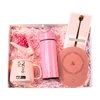 Pink-Heating cup with spoon+flower+vacuum cup
