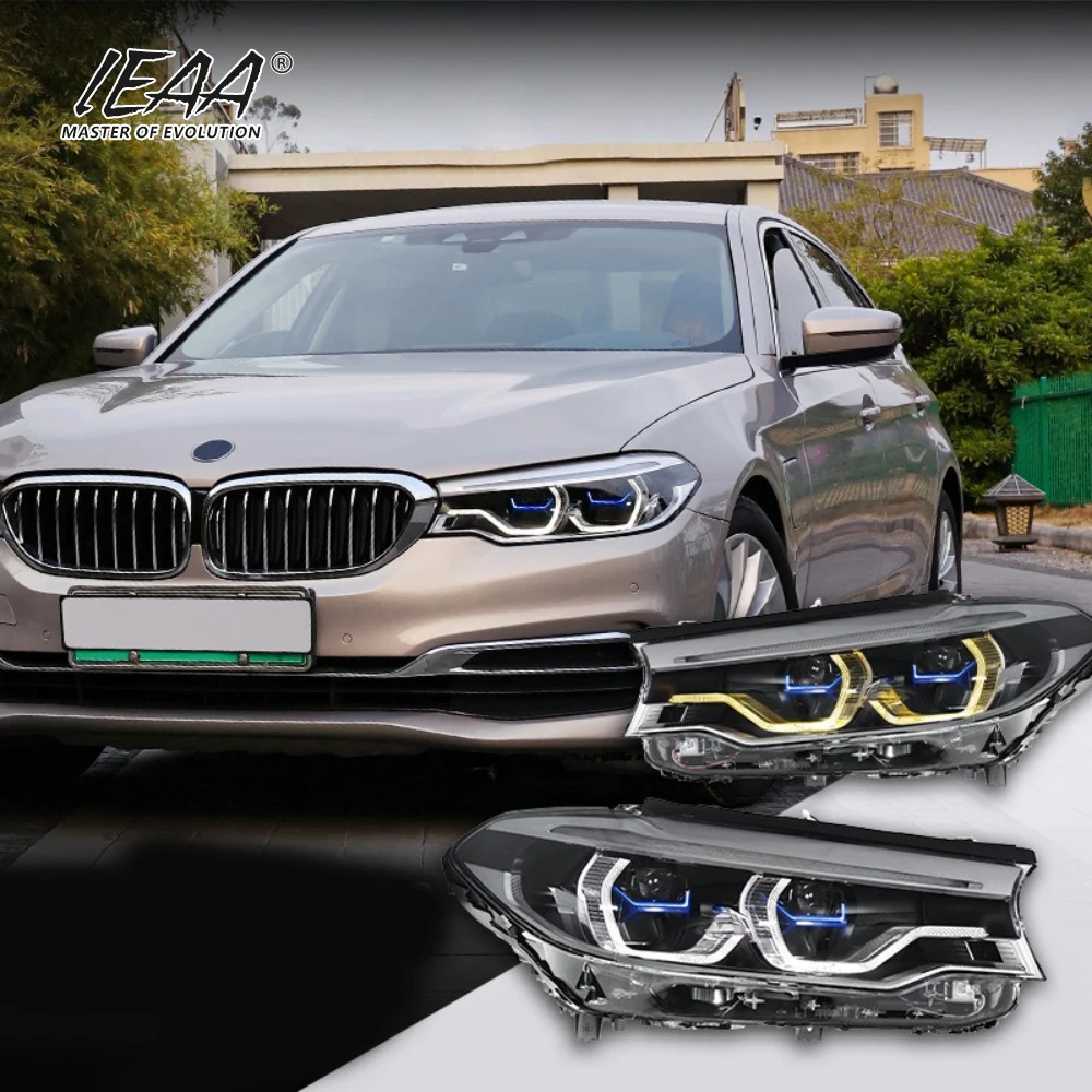 Bmw 5 시리즈 G38 G30 헤드라이트 2017 - 2020 G30용 듀얼 컬러 노란색 흰색 DRL 헤드 라이트 LED 플러그 앤 플레이