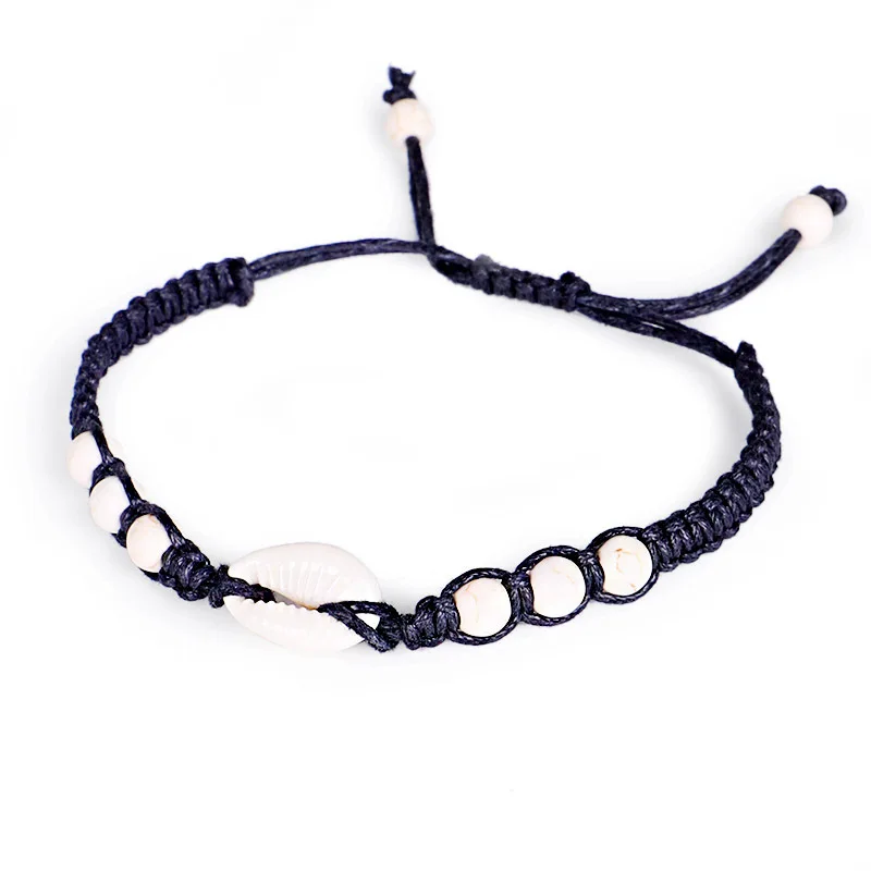 Bohemia Style Natural Sea Beach Shells Stone Woven Beads Handmade Yoga Adjustable Black White Couple Bracelets Jewelry