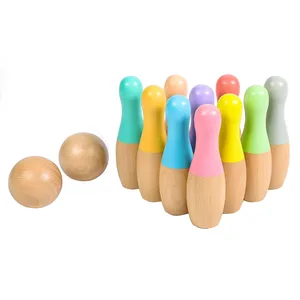 Wooden Rainbow Bowling Set Fun Parent-Child Sports Game Safe Educational Puzzle Toy for Kids