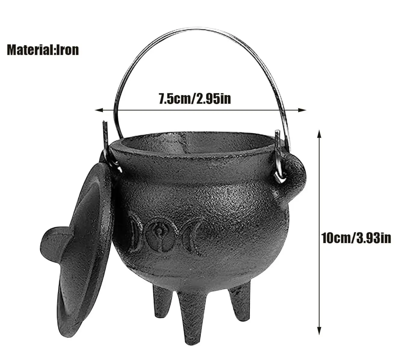 Witch Halloween Decoration Cast Iron Cauldron with Metal Holder Set for ...