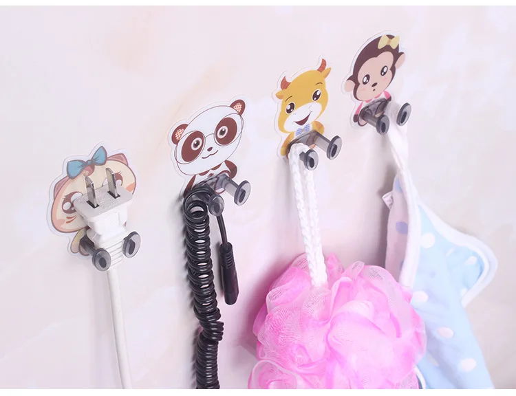 Cartoon adhesive socket novelty hooks Nail free sticky crochet hanger Cute wall hanging power plug stick bracket details