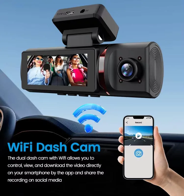 3.16 Inch Car Camera 3 Lens Car DVR Wifi GPS Night Vision 4K Recording 3 Channel Dash Cam