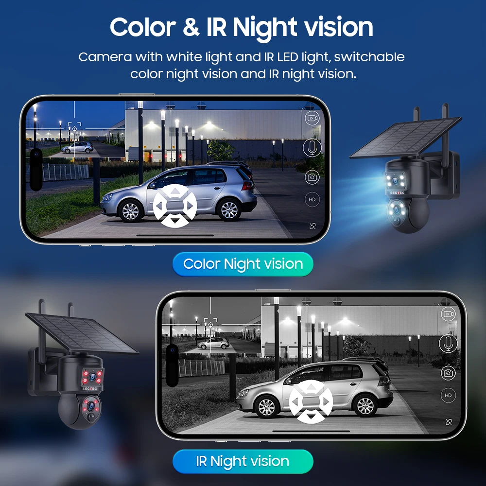 Dual Lens Dual View 6MP 3K PTZ Alarm 4G Sim Card LTE Solar Camera IP66 Waterproof Security System IR Night Vision CCTV Camera
