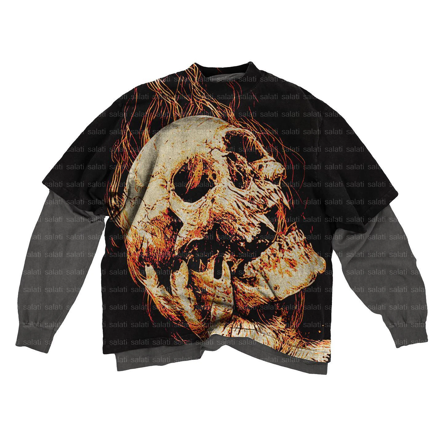 Custom Cotton Graphic Dtg Printing Double Layered Vintage T Shirt Double Layer Tee Acid Wased Long Sleeve T Shirt for Men gallery 4