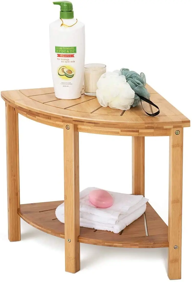 Eck-Bambus-Dusch bank mit Ablage fach Holz Dusch bank Stuhl, Bad hocker,  Spa-Sauna sitz