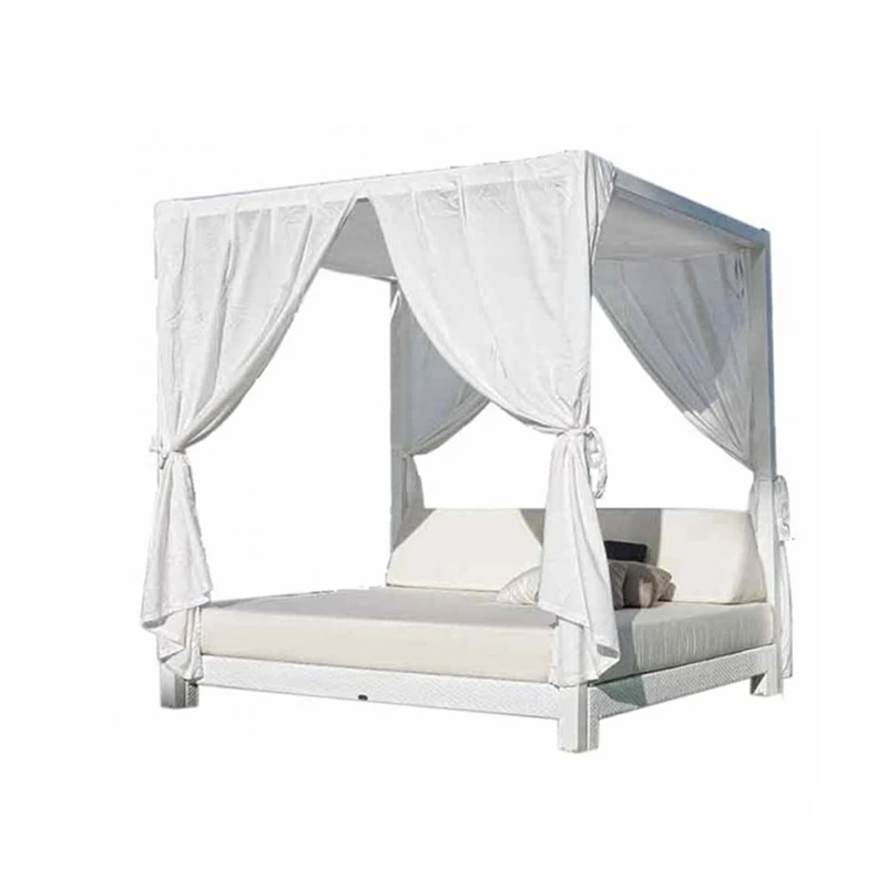 2025 New Style Modern Queen Size Outdoor Wicker Day Bed Frame with Canopy Daybeys Patio Rattan Garden Furniture for Hotels Pools