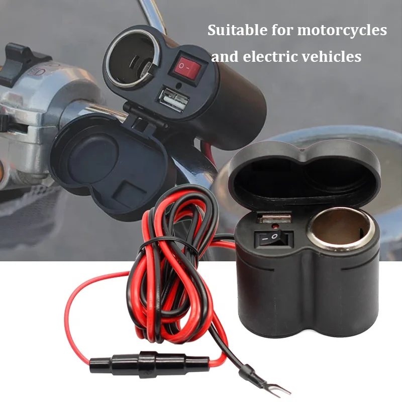 12v Motorcycle Cigarette Lighter Socket Waterproof Handlebar Mount Cigarette Adapter Dual Usb 4143