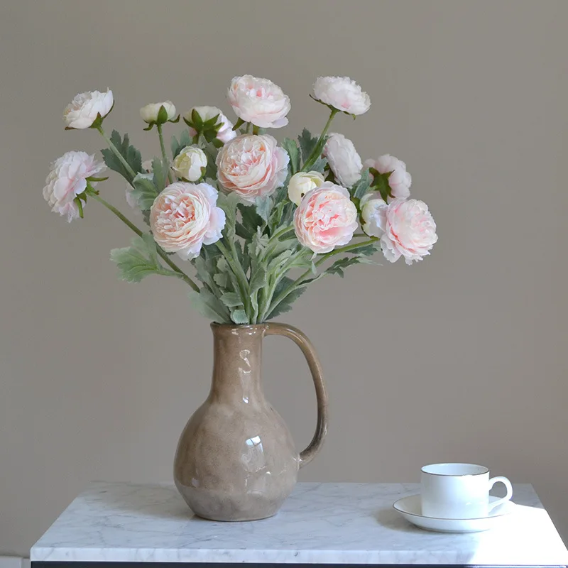 Wholesale 3 Heads Artificial Silk Ranunculus Pink Decorative Flowers